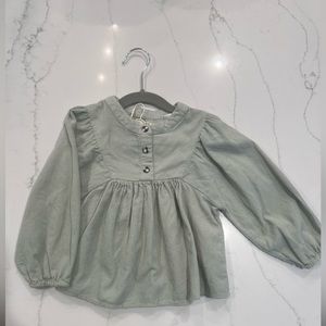 Zara Corduroy Long Puff Sleeve Top Gingham Button Toddler 2-3T